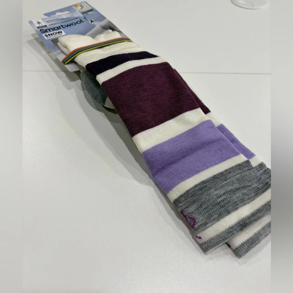 Smartwool Women's Large Snowboard OTC Socks Targeted Cushion White Purple NWT